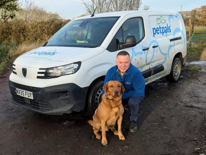 Petpals Halesowen in front of van with a Labrador dog