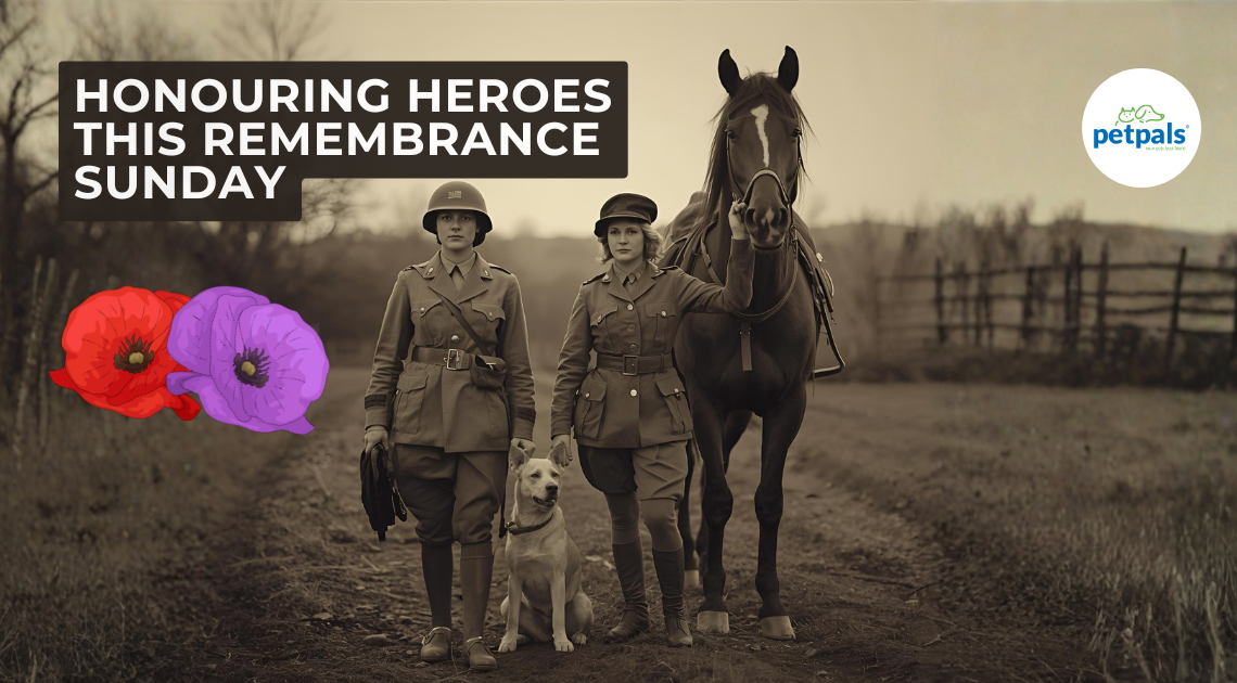 Two women in military attire stand over a field of poppies, highlighting themes of remembrance and tribute.