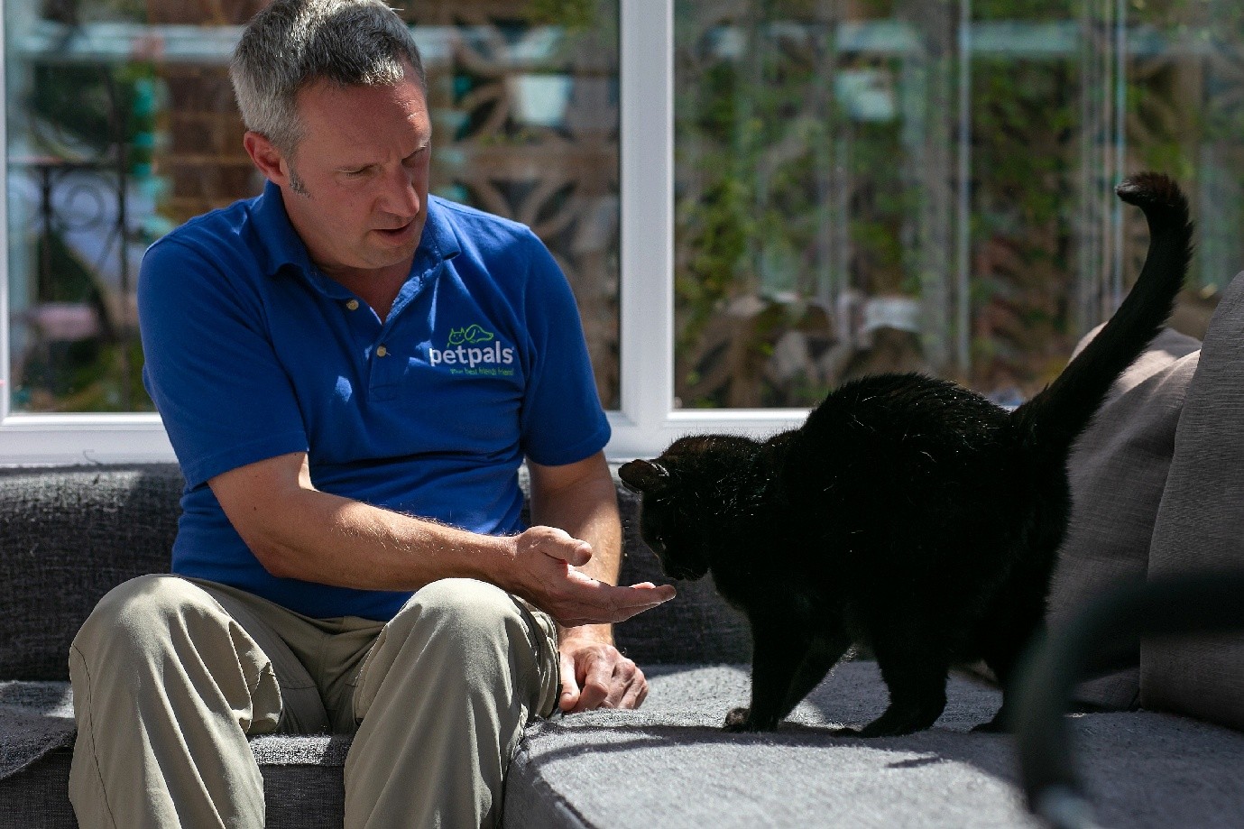 A Petpals cat sitter caring for a cat in its own home
